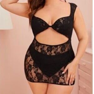 NEW•1X•Sugared + Bronzed Black Lace Sexy Slip Dress